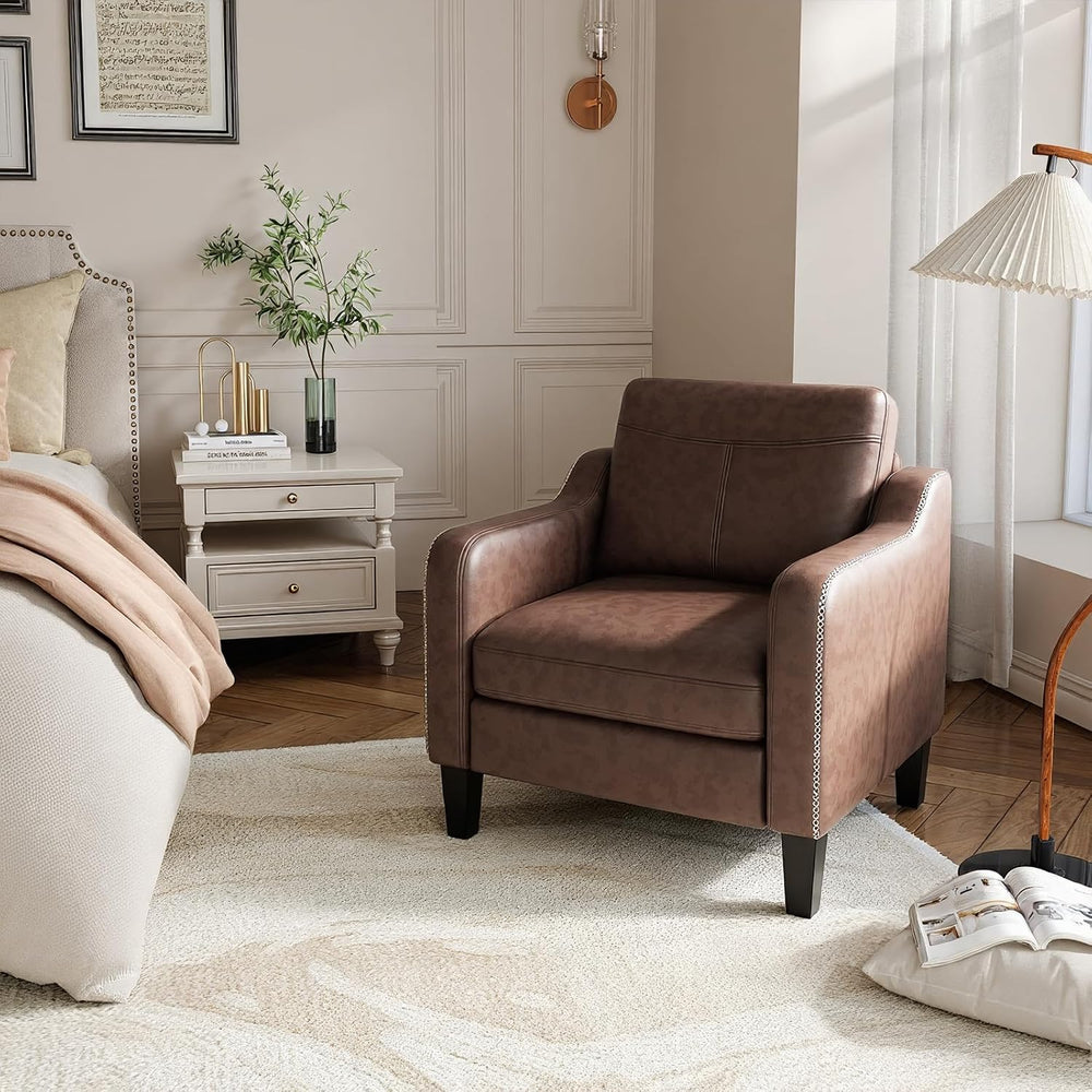 MALOL PU Leather Modern Accent Chair Set of 2, Chocolate Brown