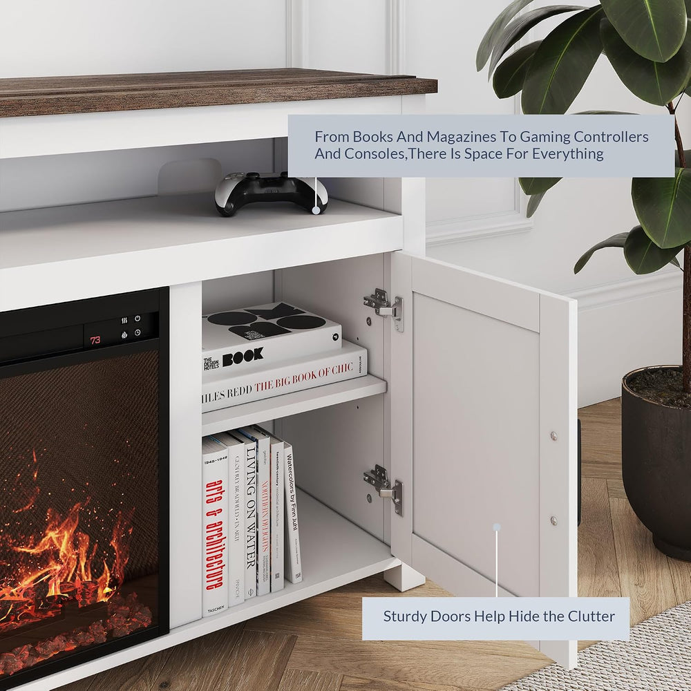 BELLEZE Corin 58" TV Stand with 23" Electric Fireplace - White