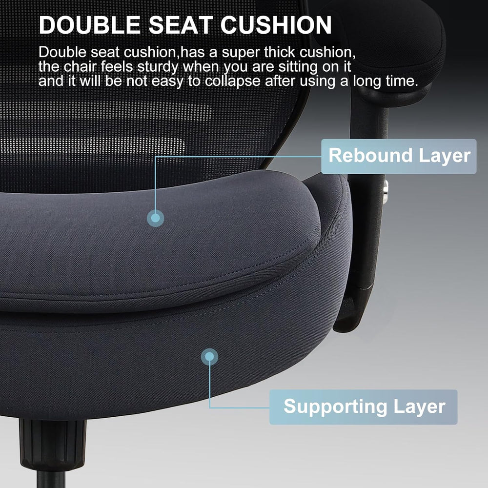 400lbs Wide Mid-Back Office Drafting Chair with Extra Seat Cushion for High S...