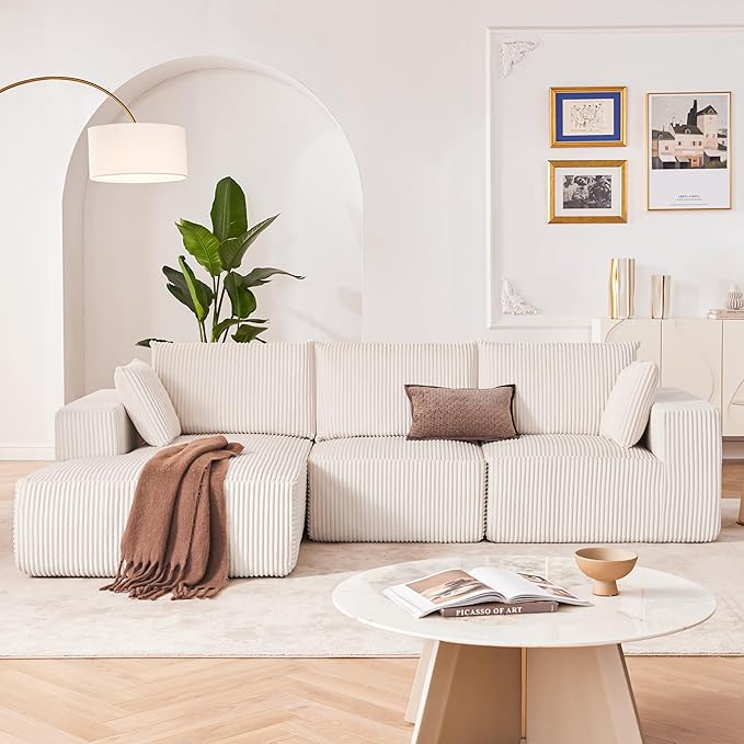 108” Modular Sectional Sofa, Cloud Sectional Couch with Deep Seat, Modern Modular L-Shape Sofa Couch with Chaise,Upholstered Couches for Living Room Bedroom (Beige, Left Facing Chaise)