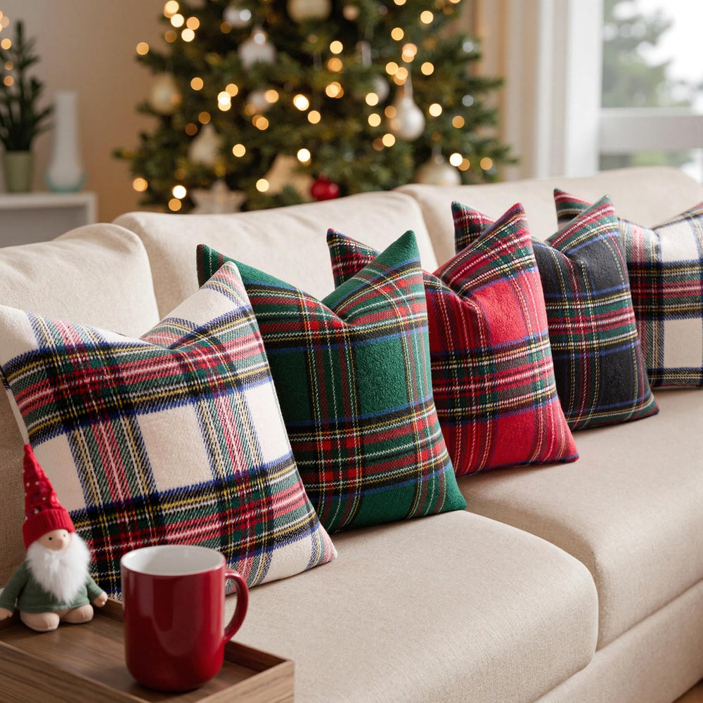 MIULEE Christmas Plaid Decorative Pillow Covers Set of 2 22x22inch Green