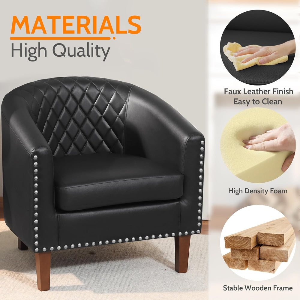 PrimeZone Barrel Chair Set of 2, Comfy Accent Chair, Faux Leather Living Room...