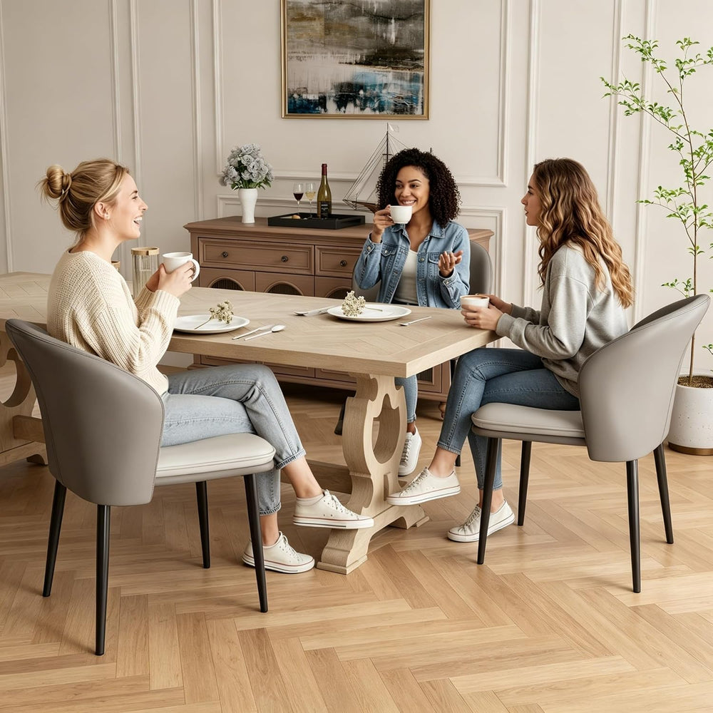 Modern Dining Chairs Set of 6, Faux Leather Upholstered Accent Chair with Met...