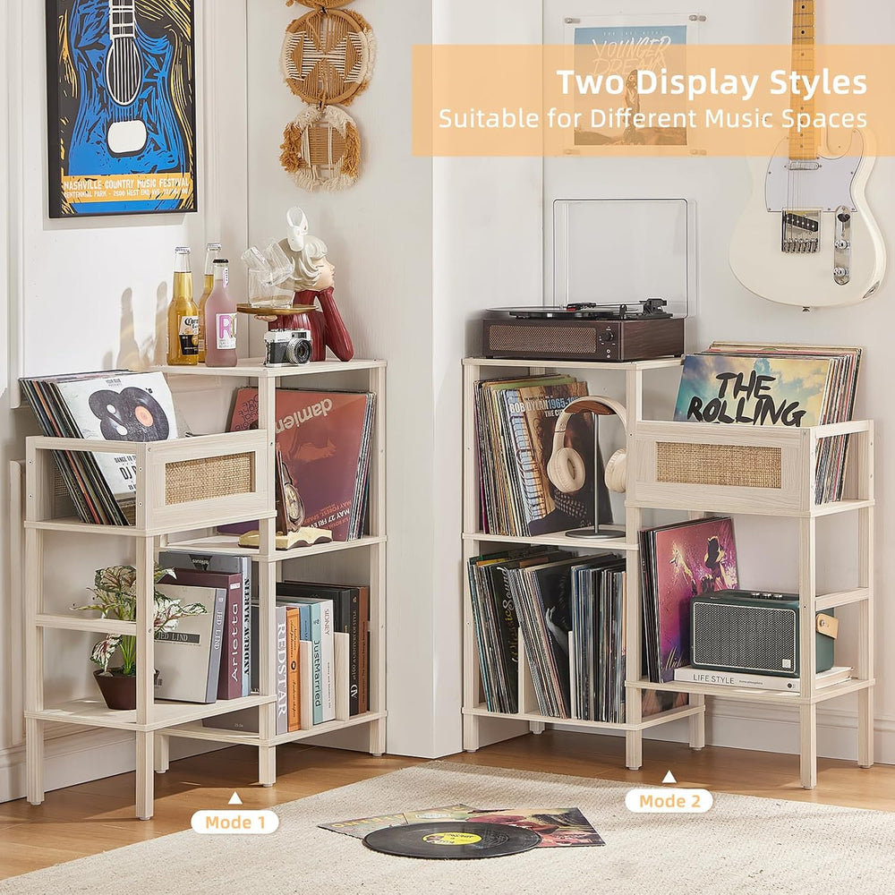 LELELINKY Record Player Stand, White Cream Oak Wood Record Holder with Vinyl ...