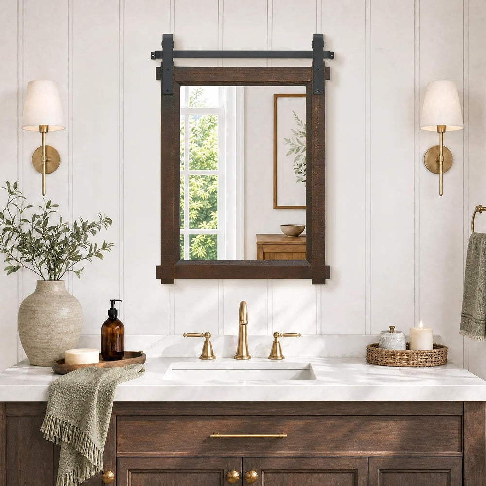 Besdomus Rustic Bathroom Vanity Mirror: 22"x30" Brown Farmhouse Bar...