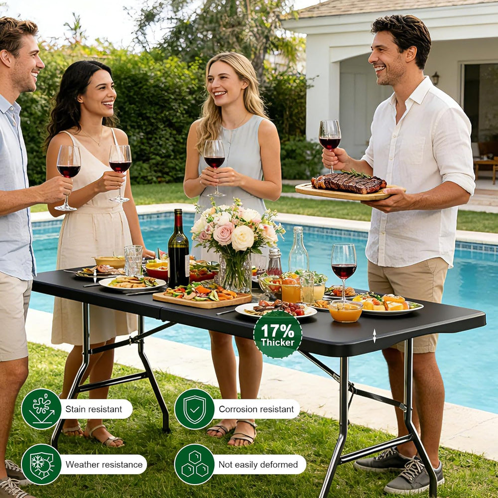 6FT Black Folding Table for Camping, Parties, Meeting, 2 Pack
