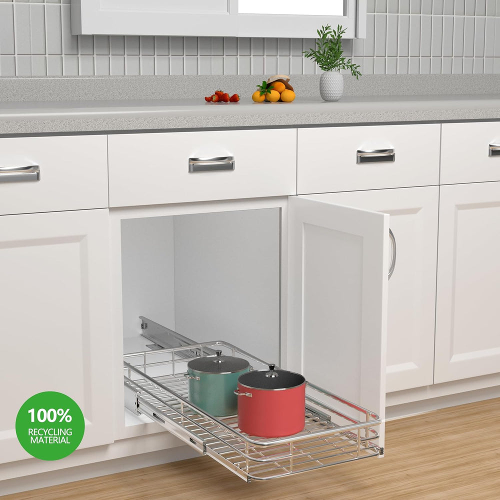 JOWBOOW Pull Out Shelves For Kitchen Cabinets 11" W x 21" D, Chrome