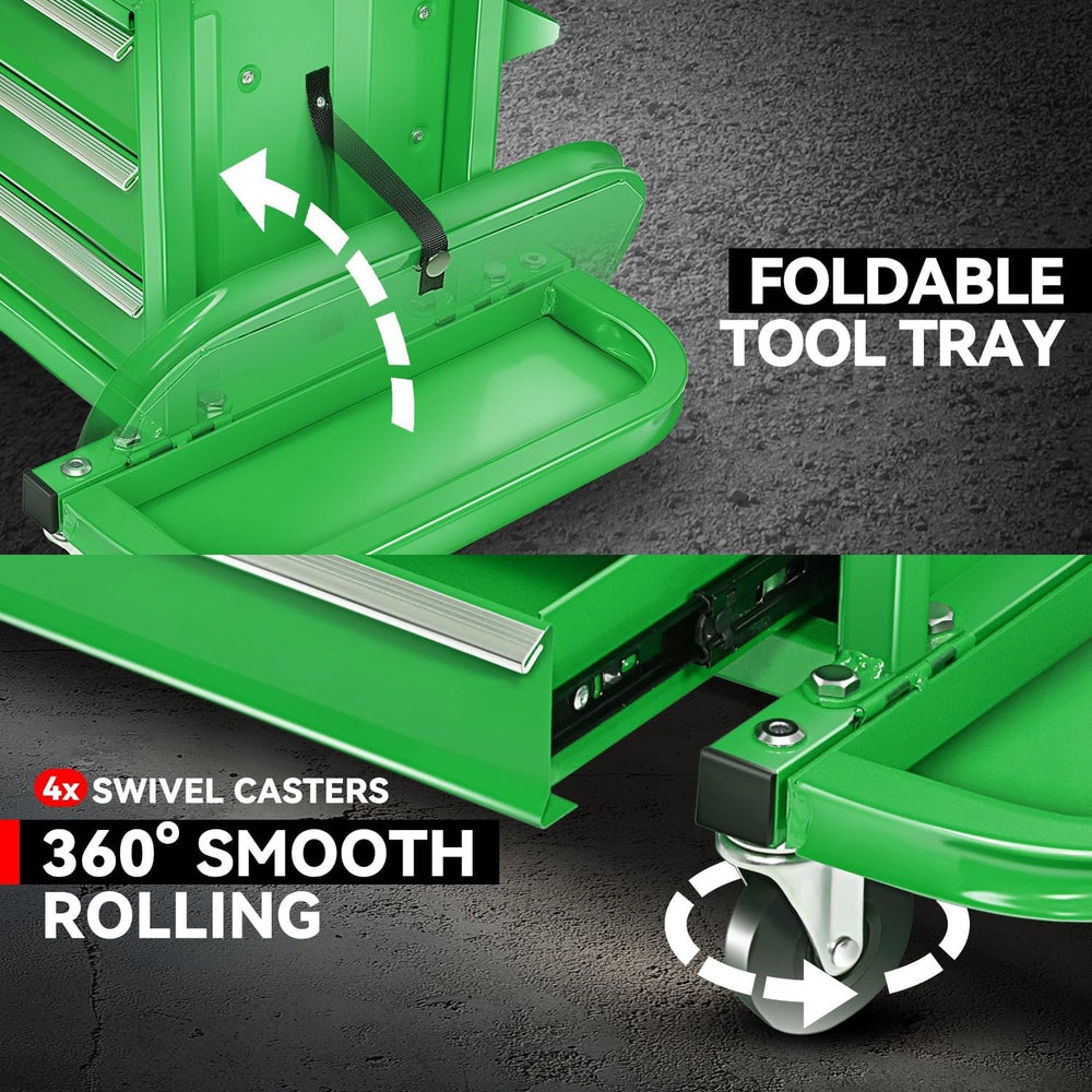Auto Dynasty Mechanic Rolling Seat, 3-Drawer w/Tool Tray, 350LBS, Green