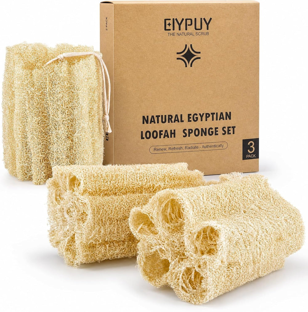 Natural Egyptian Loofah Sponge, Exfoliating Body Scrubber, 3 Pack