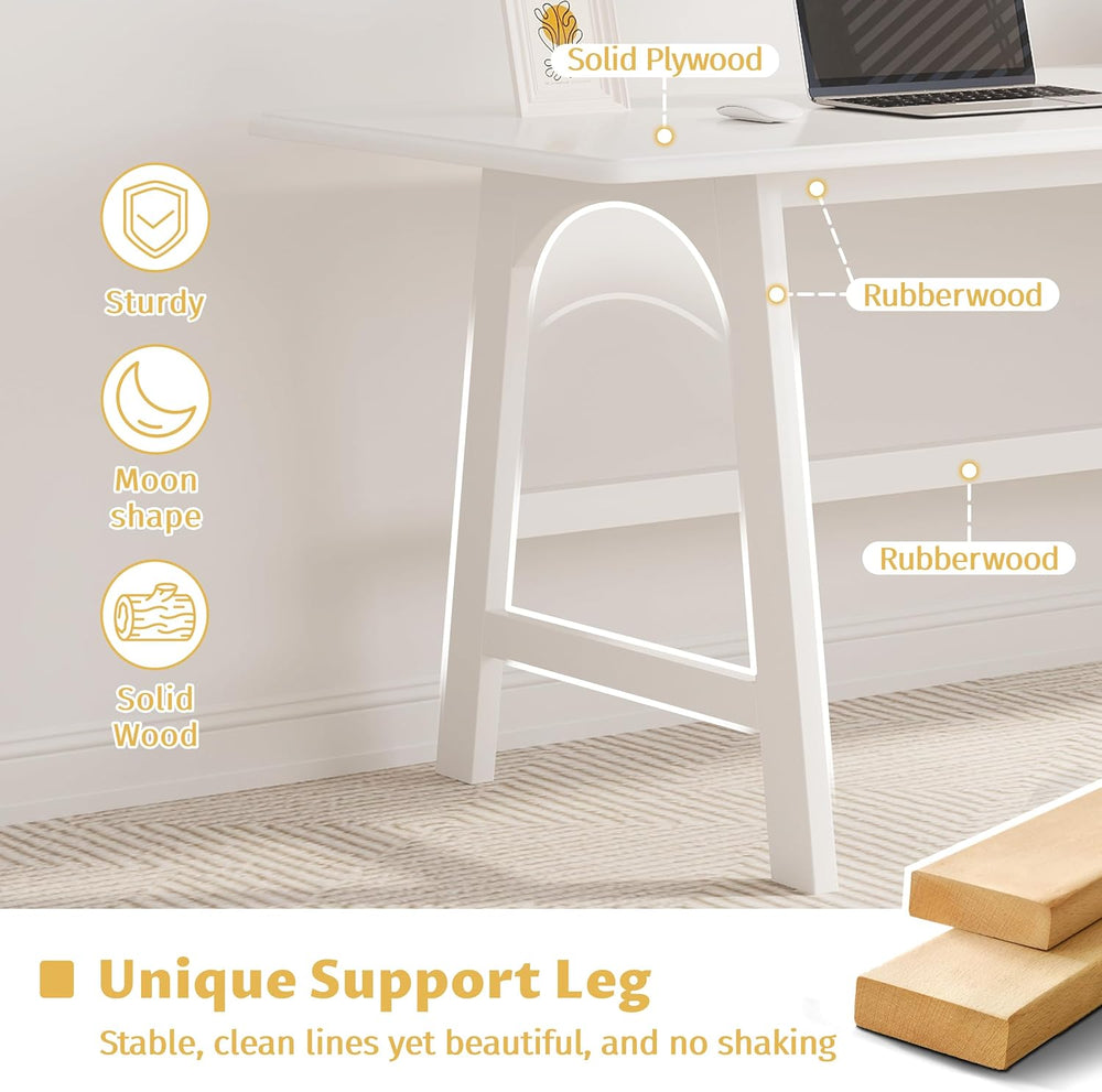 IOTXY Solid Wood Writing Table - 72" W Minimalist Long Computer Desk, White