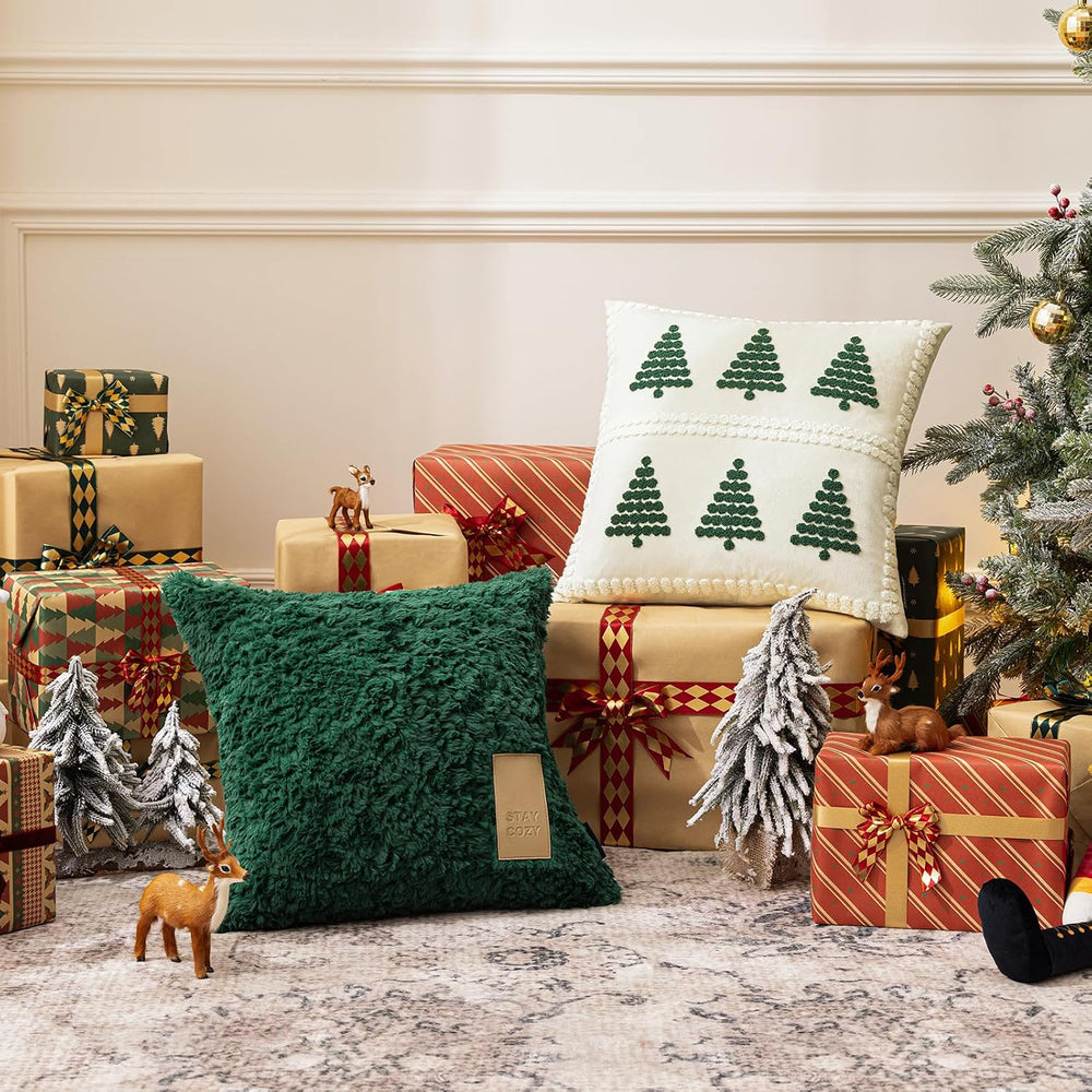 Phantoscope Pack of 4 Merry Christmas Throw Pillow Covers, Soft Faux Fur Sher...
