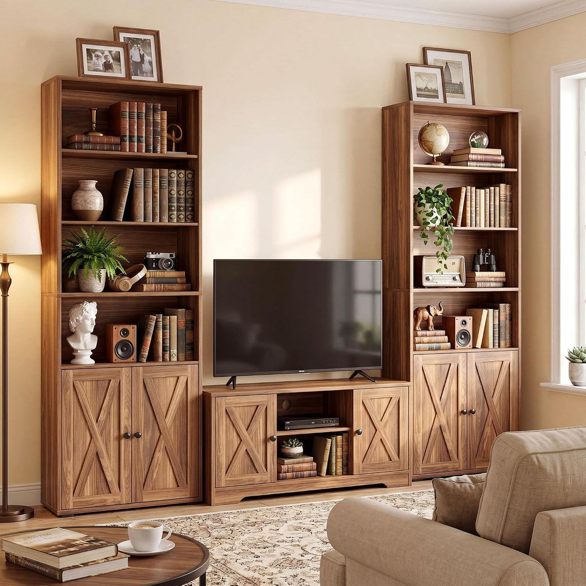 ironck tall bookshelf 70 in, bookcases with doors, side view