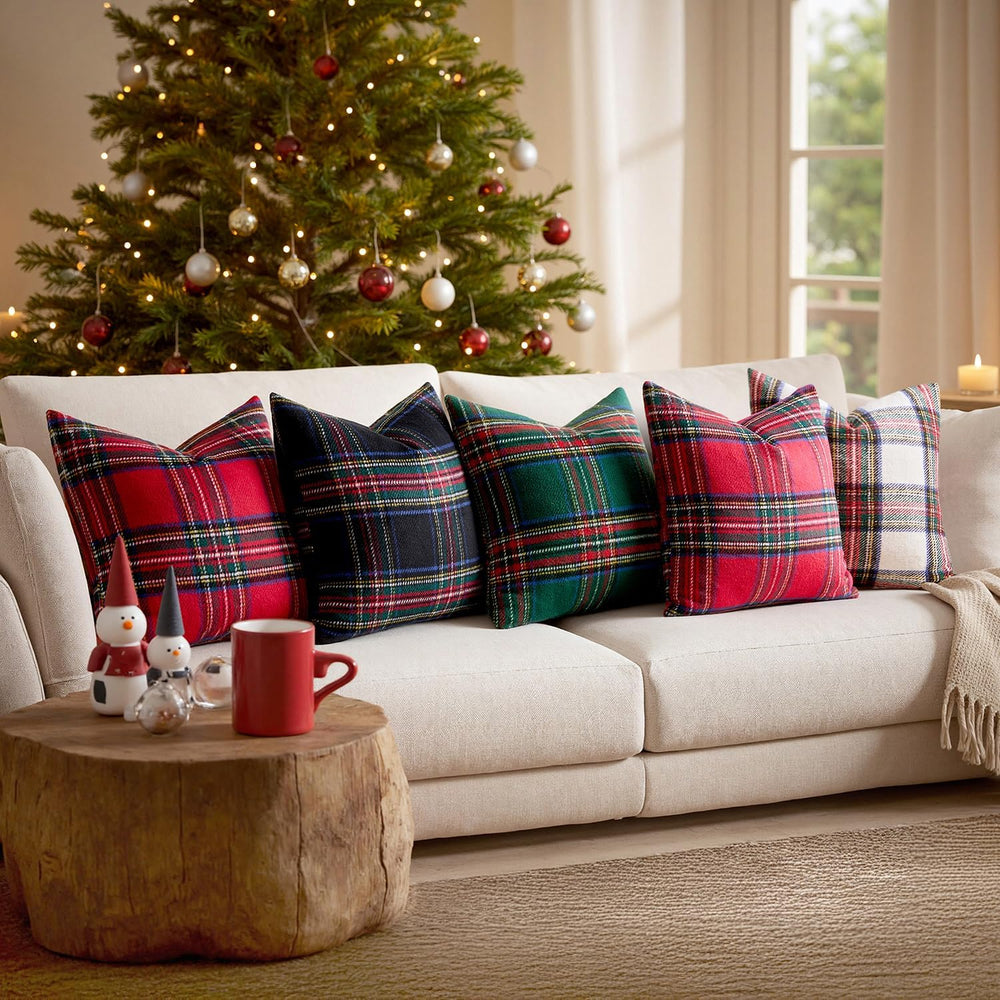 MIULEE Christmas Plaid Decorative Pillow Covers Set of 2 22x22inch Green
