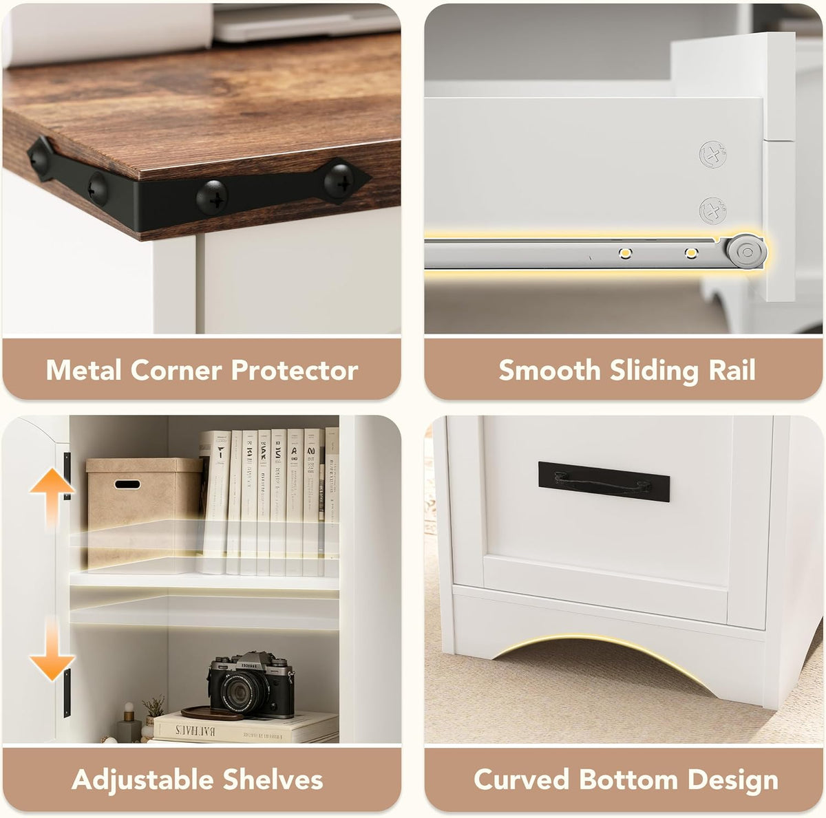 Decofy Farmhouse Executive Desk with Drawers, 55" Home Office Desks with Fast Charging Station, Lockable File Cabinet, Wood Writing Computer Desk for Work, Study