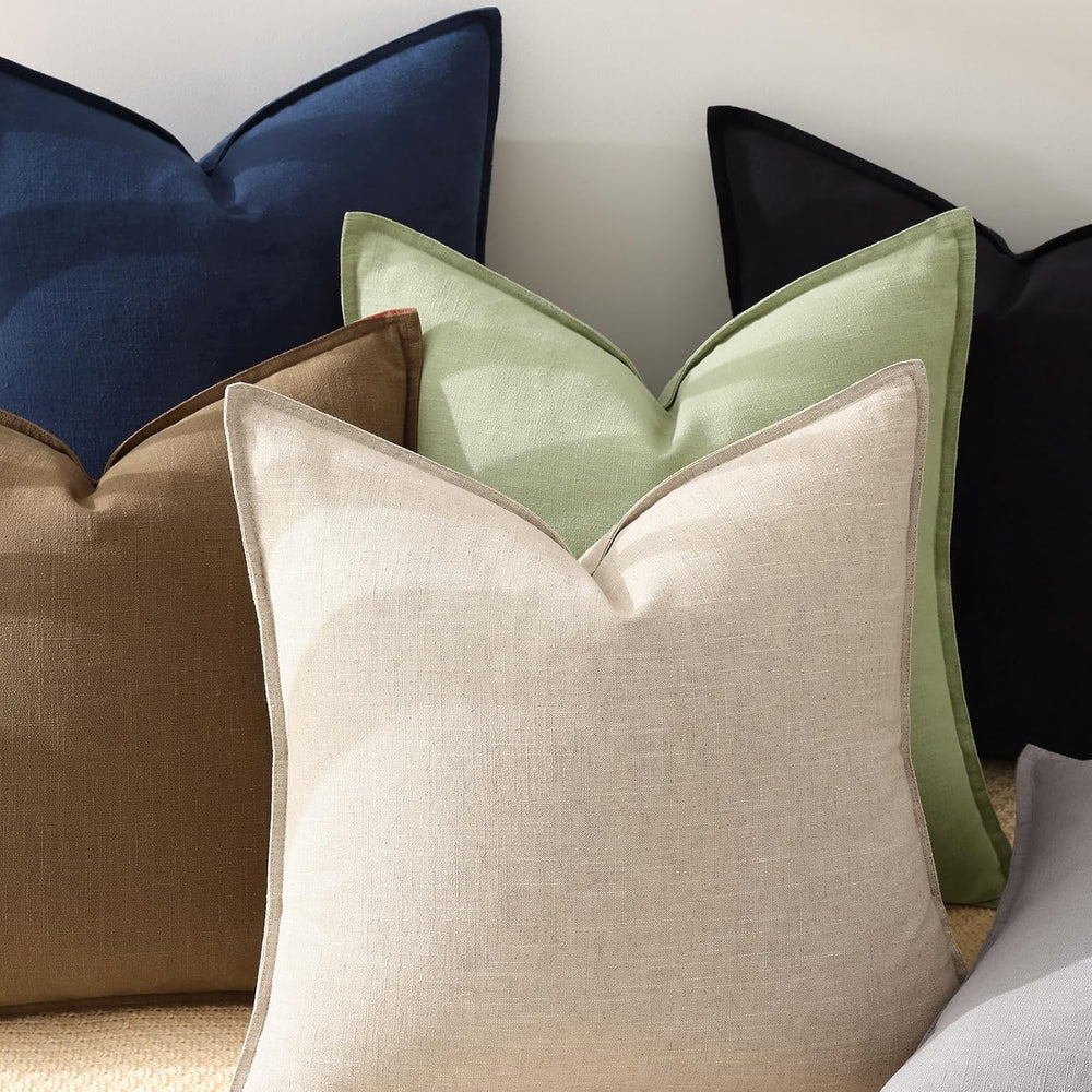 decorUhome Fall Navy Blue Linen Throw Pillow Covers 22x22 Set of 2