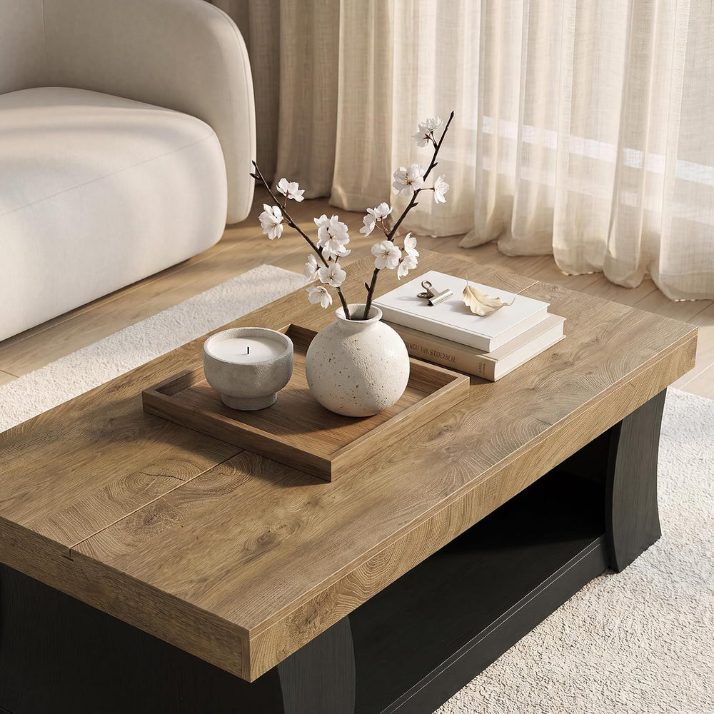 LITTLE TREE 55" Coffee Table, Living Room Table with Storage Shelf, Wood...