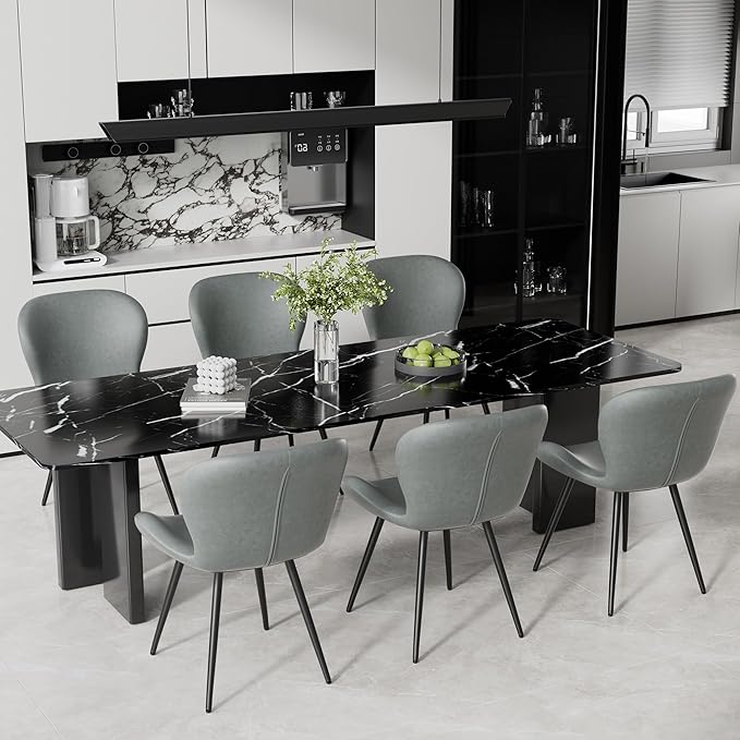 Nalupatio Dining Chairs Set of 4, Modern Dining Room Chairs Comfy Backrest Thick Upholstered Kitchen Chairs 19IN Height with Metal Legs Grey（Pu Leather）