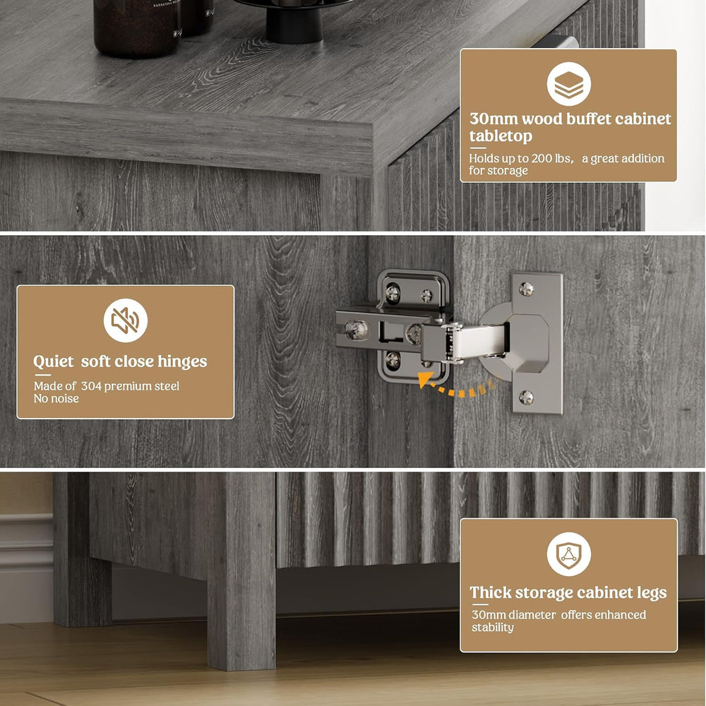 Lulive Fluted Buffet Cabinet for Kitchen, 28.3" Sideboard Cabinet Grey