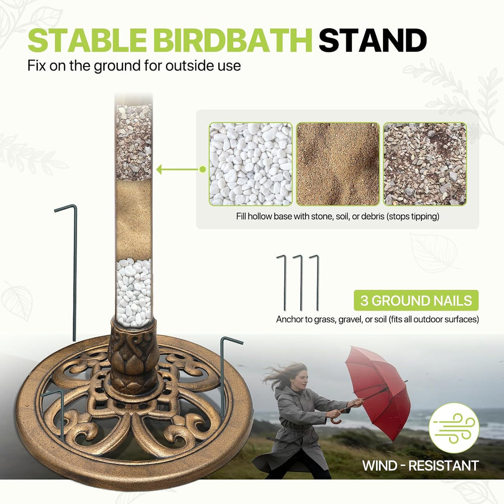 Magshion 31.5" Bird Bath with Solar Fountain for Outside, Bronze