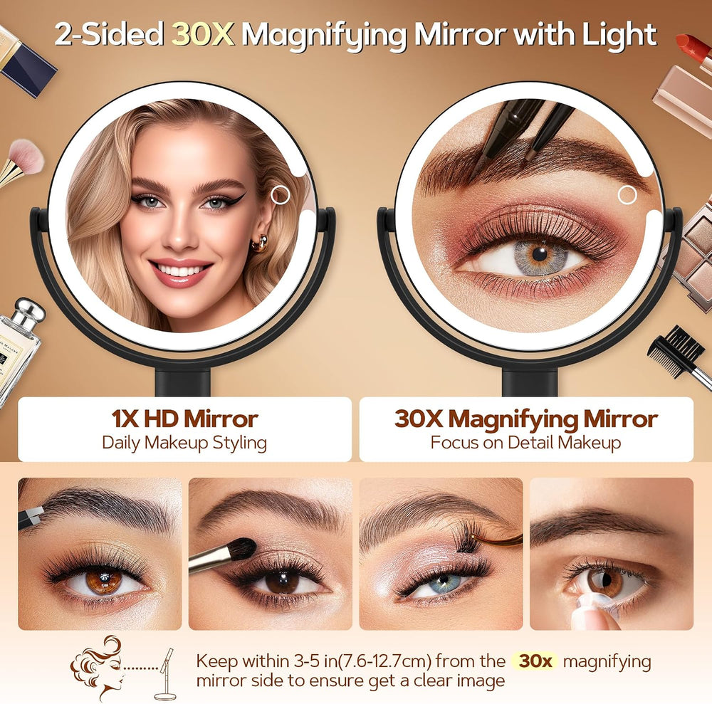 B Beauty Planet Makeup Mirror, Double-Sided Lighted Magnifying Mirror 30X