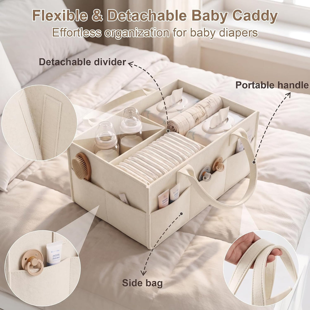White 3 Tier Rolling Diaper Caddy Cart with Wheels,3in1 Detachable Dividers