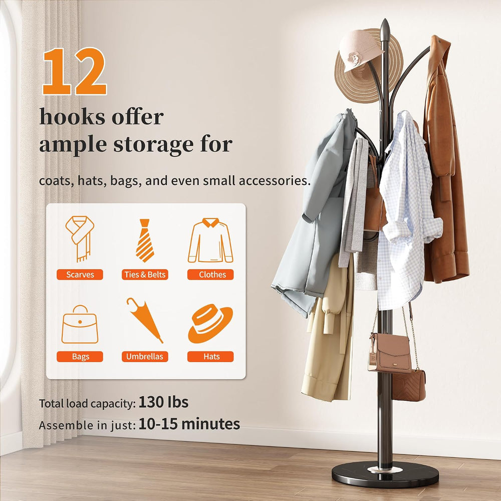 Metal Coat Rack Freestanding Sturdy Heavy Duty Coat Rack Stand,Black