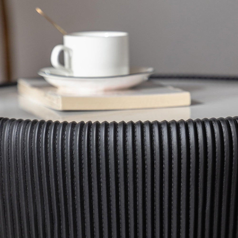 Black Round Coffee Table with Sintered Stone Tabletop, 19.69 Drum Coffee Tabl...