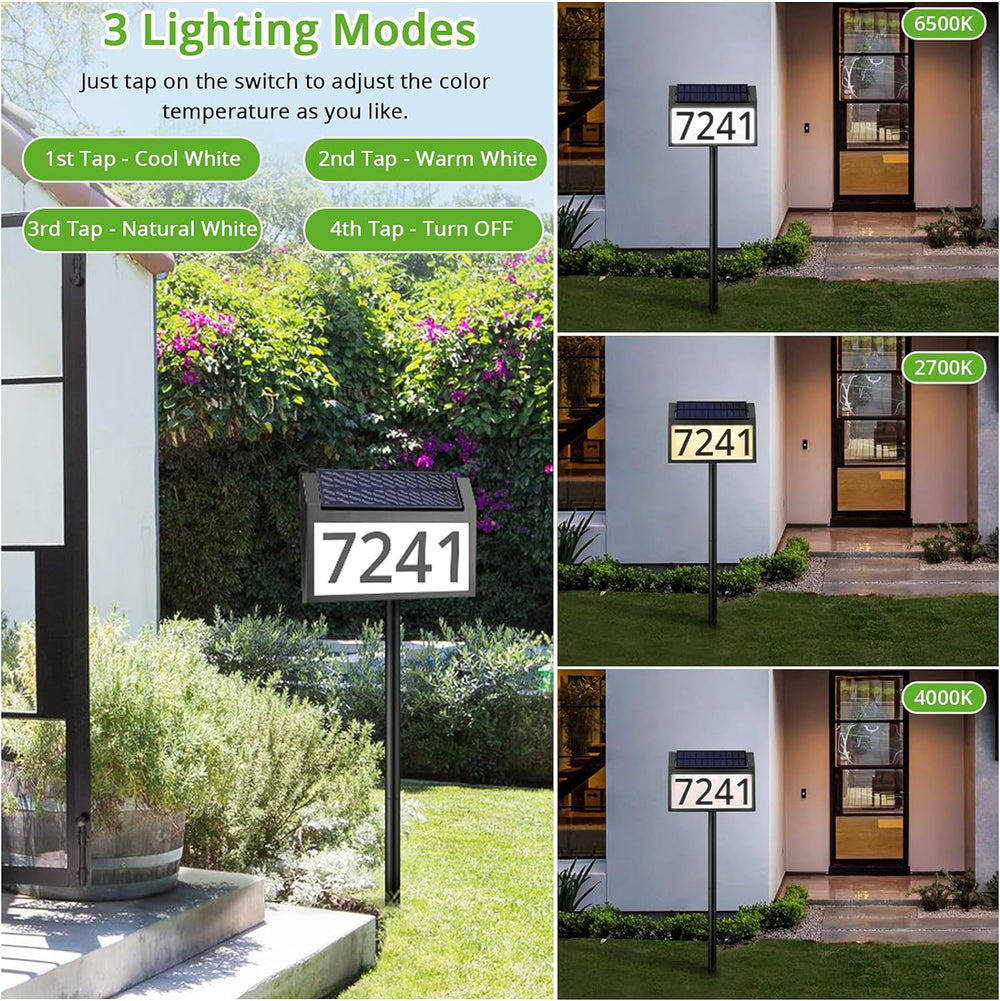 MAXvolador Solar Address Sign Lighted House Numbers for Yard, 3-light Modes
