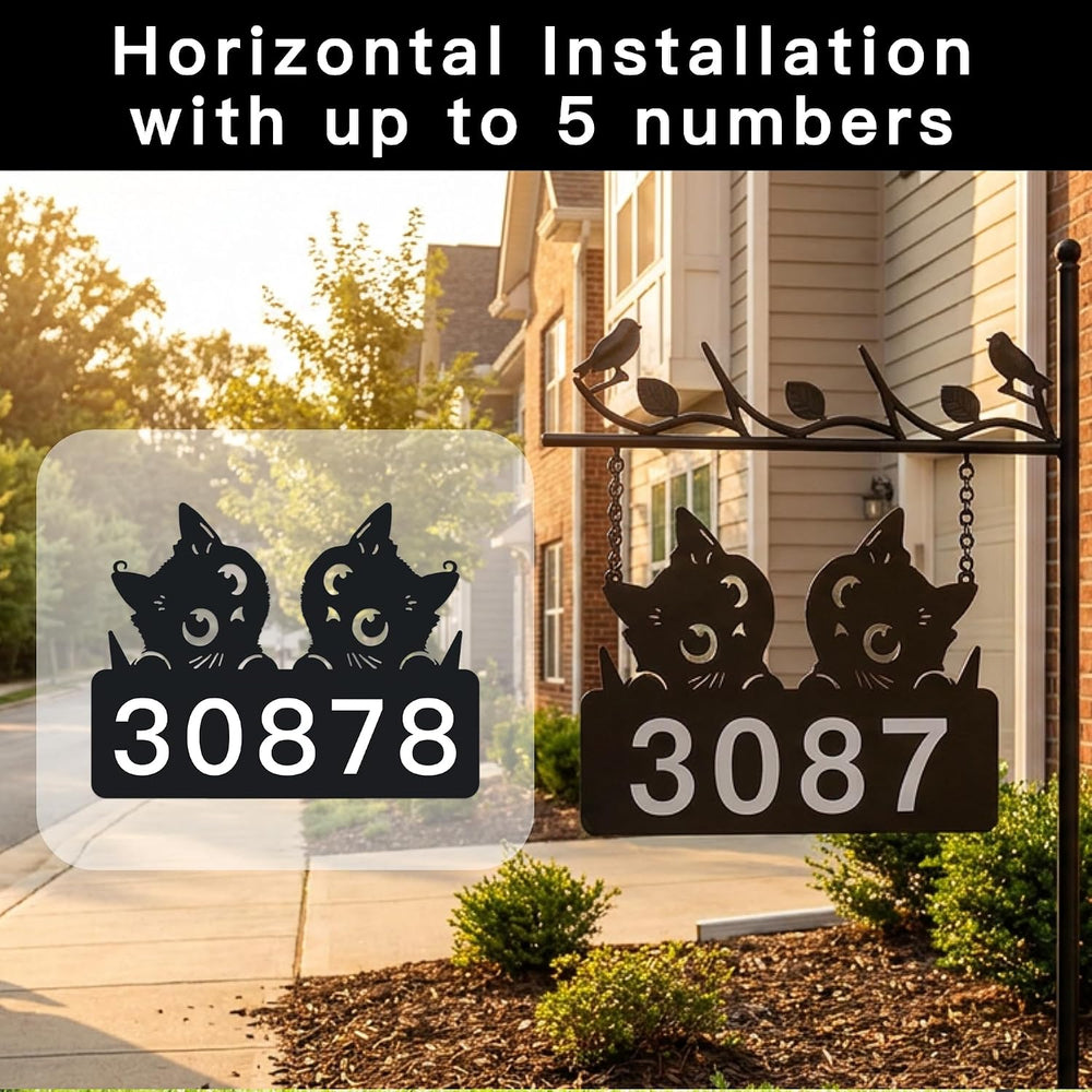 Metal Cat Address Sign, Home Numbers Plaque, Address Post Sign Double-Sided