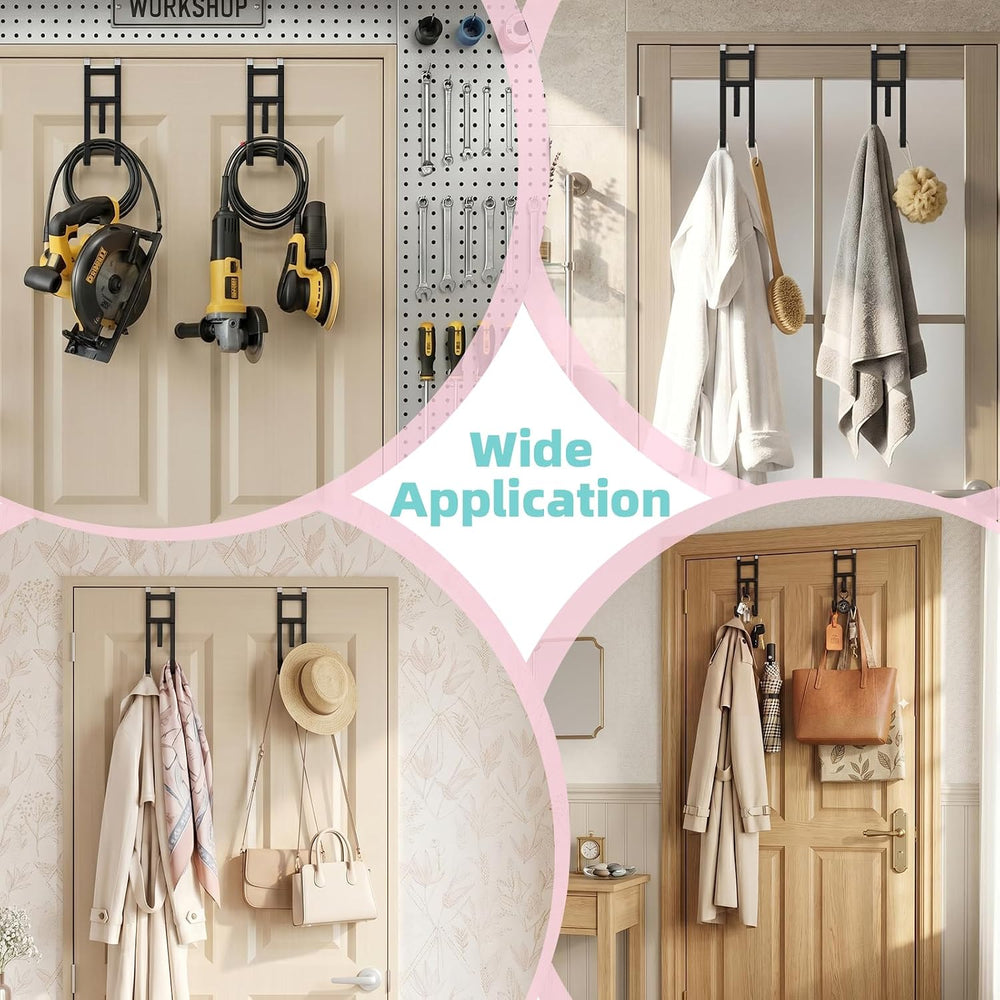 4 Pack Over-the-Door Hooks, No Installation Required, 100 Lb Heavy Duty with ...