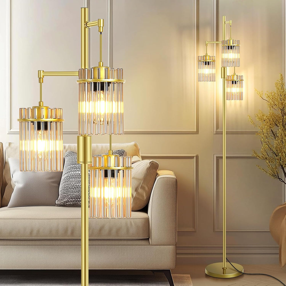 Crystal Gold Glass Tree Floor Lamp for Living Room for Farmhouse Industrial