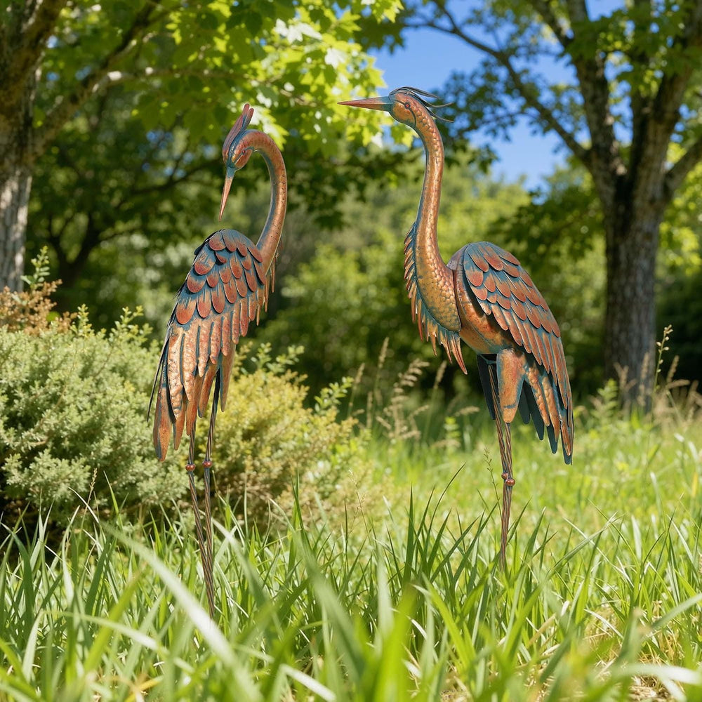 45.3" Heron Statues Outdoor,Extra-Large Metal Yard Art Set of 2