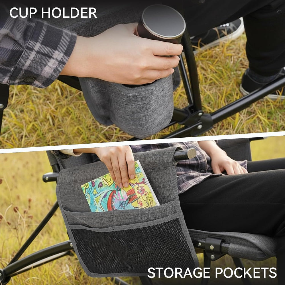Oversized Folding Rocking Camping Chair, Heavy Duty Rocker Chair, Black
