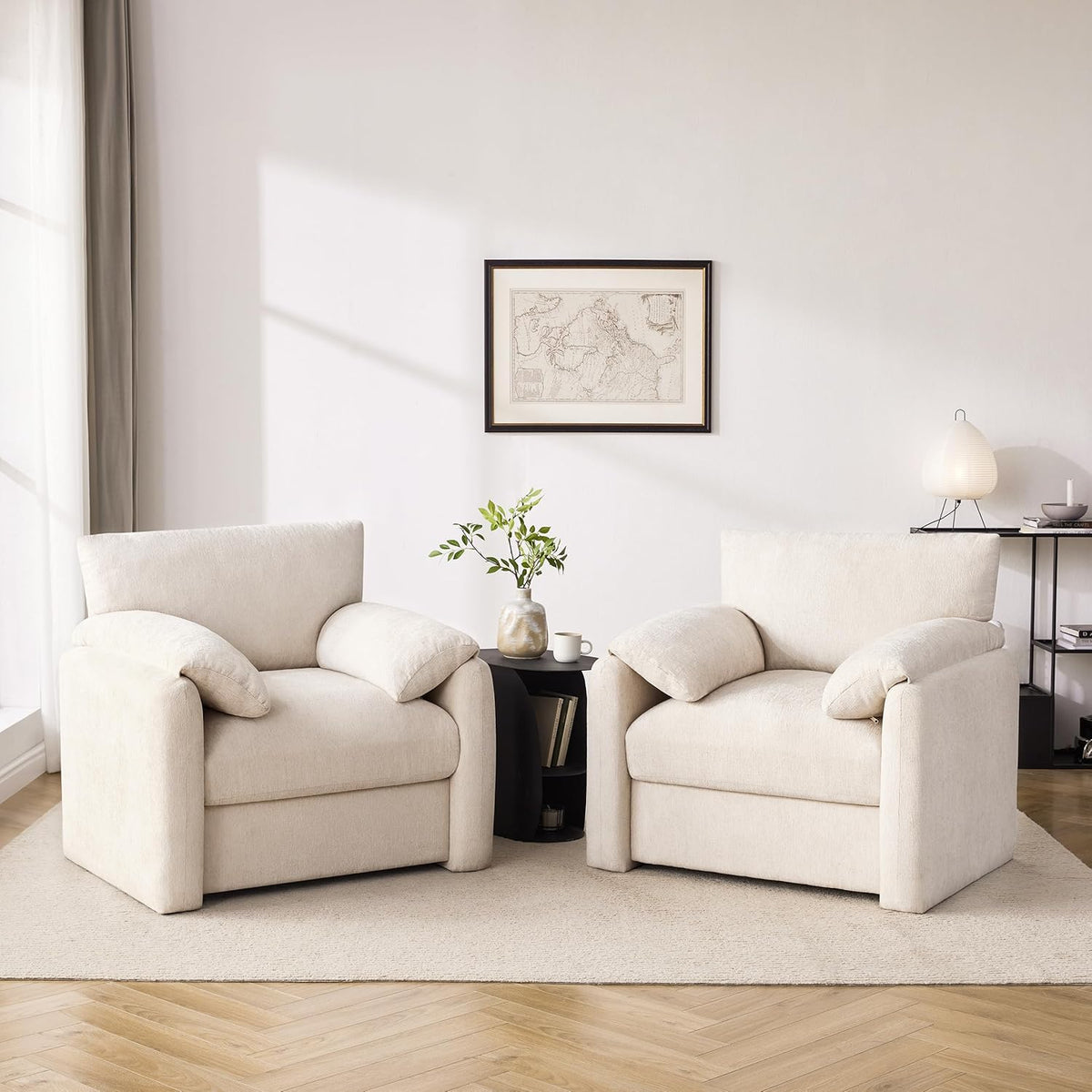 Howjoe Chenille Oversized Armchair, 38.6" Wide Accent Chairs for Living Room & Bedroom Modern Lounge Chair, Upholstered Mid-Century Reading Chair, Comfy Living Room Chair, Single Sofa Chair, Beige