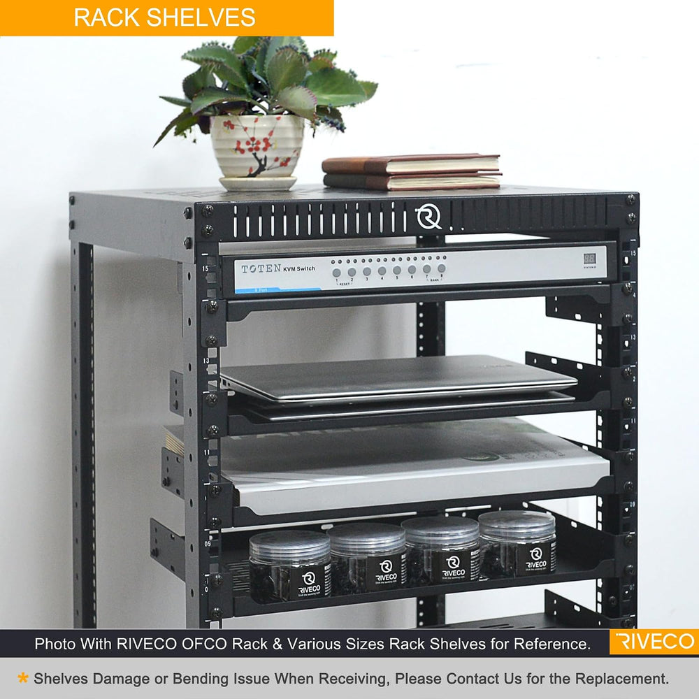 RIVECO 2-Pack 10" 1U Vented Rack Shelf for 19" Server IT Sound Cabi...