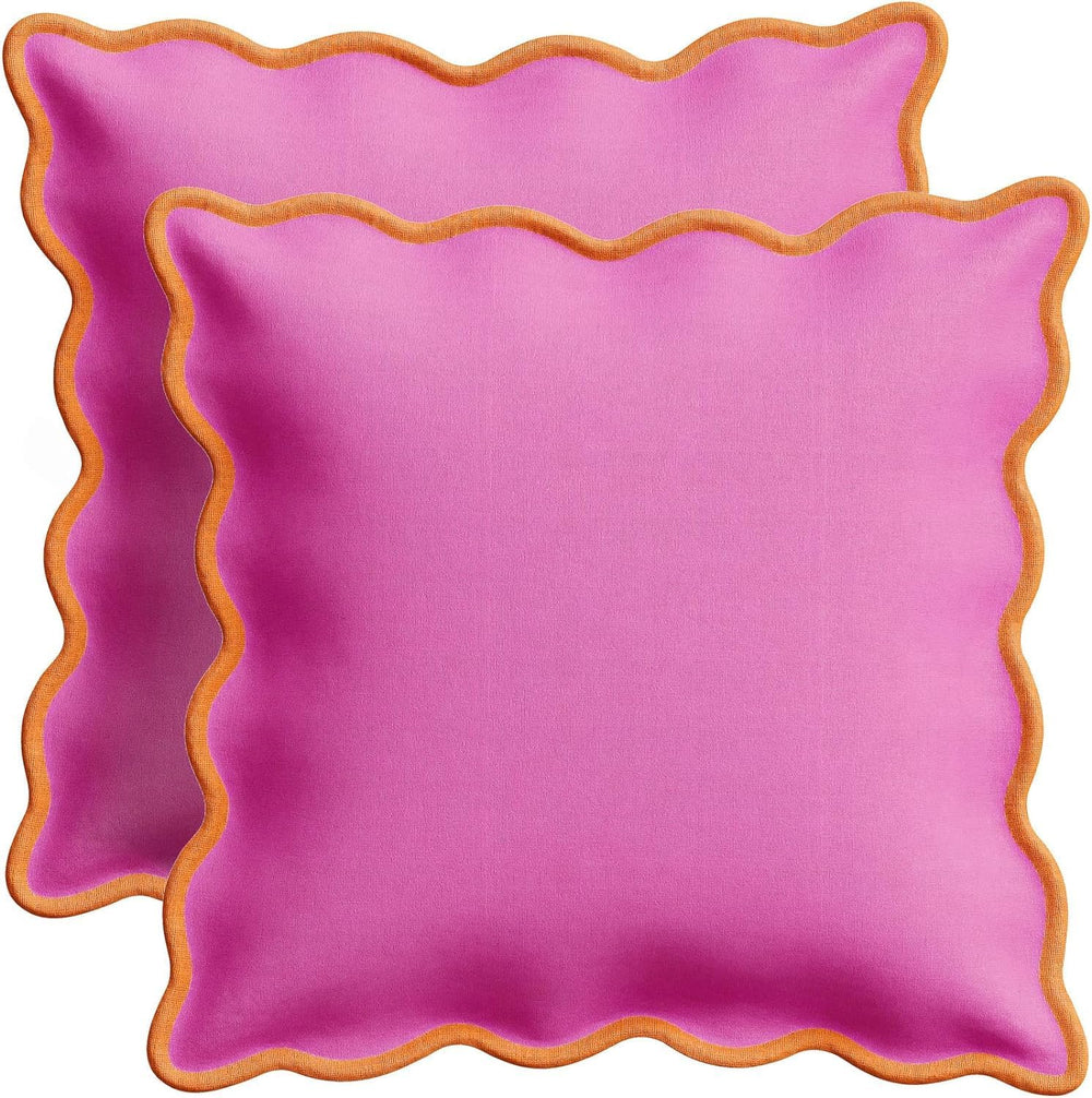 Orelle Scalloped Pillow Covers | Set of 2 | 100% Linen & Cotton | Decorat...