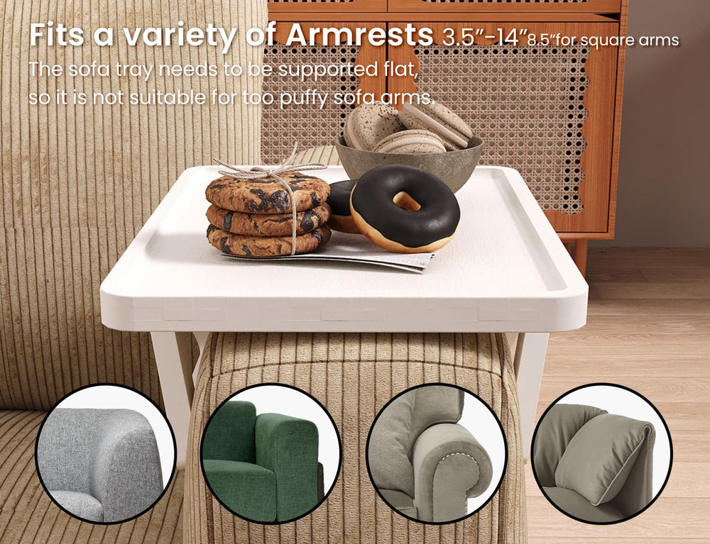 2 Pack Bamboo Couch Arm Tray,Folding Sofa Armrest Table（White）
