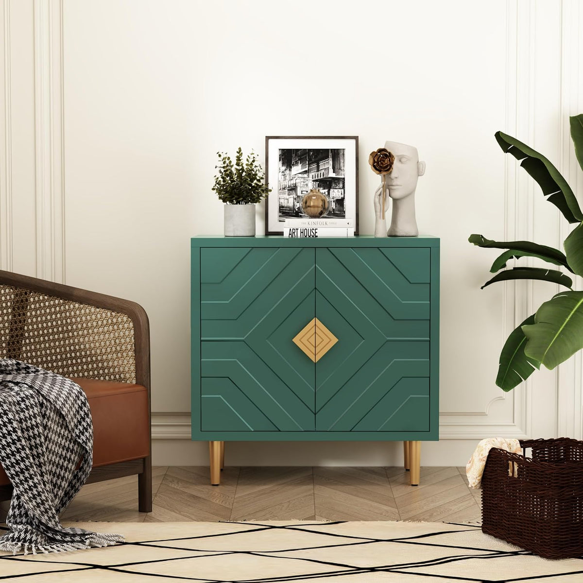 HLR 31.7'' Modern Sideboard Storage Cabinet with 2 Doors, Green