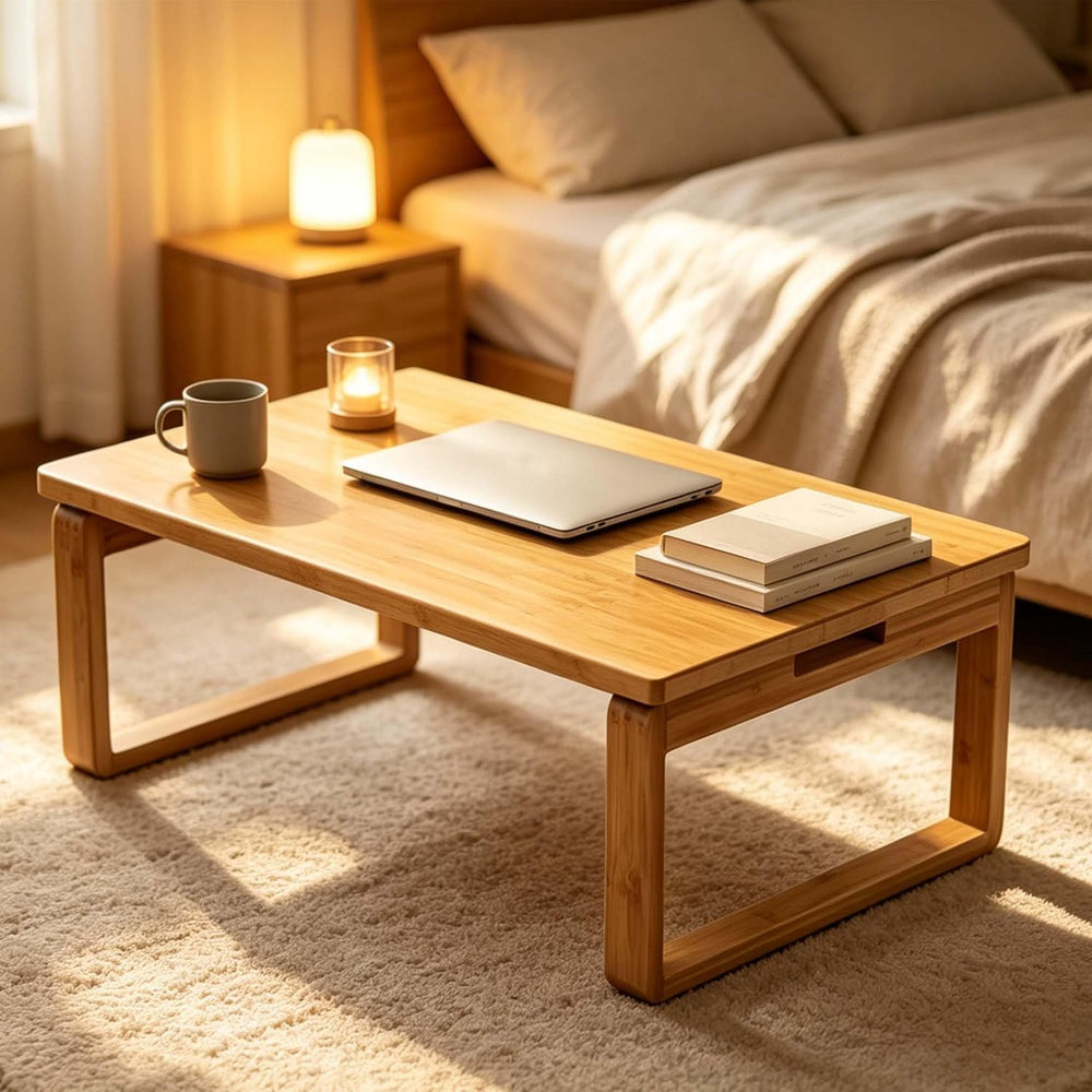 Portable Rectangle Foldable Coffee Table - Japanese Low Bamboo Table for Sitt...