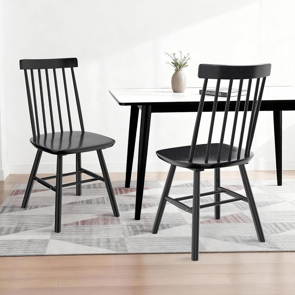 AreShark Windsor Dining Chairs Solid Wood Spindle Back, Set of 4, Black