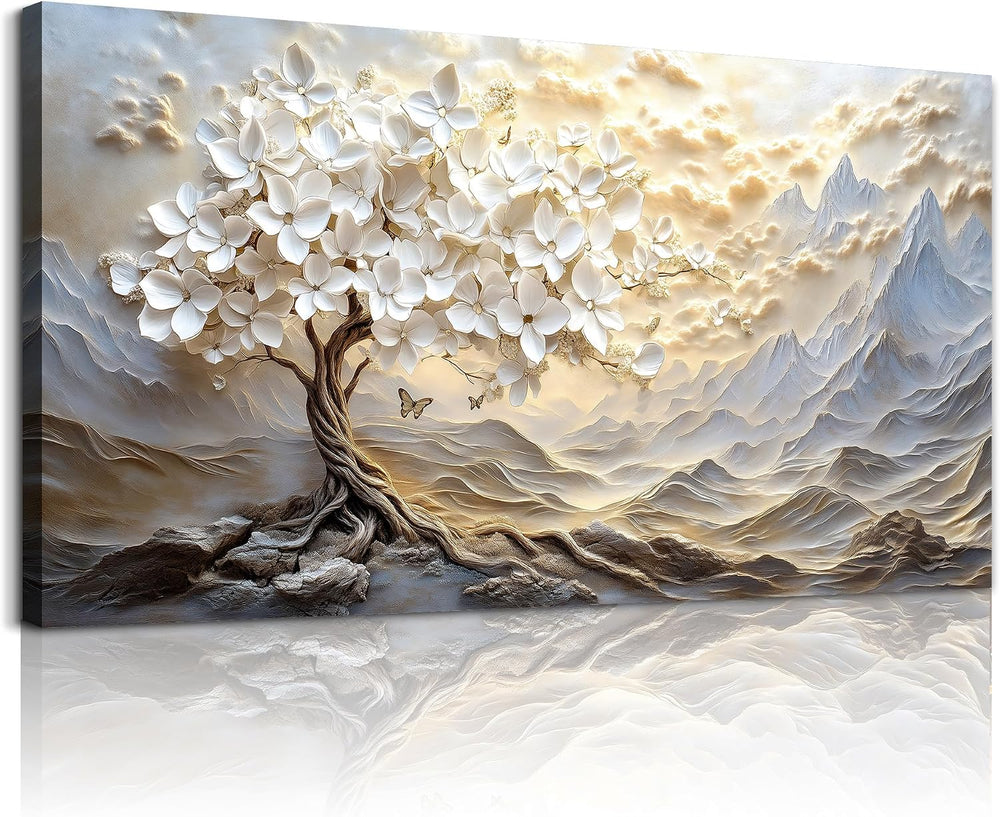 XIGUANGART White Tree of Life Large Canvas Wall Art Mountain Landscape Farmho...