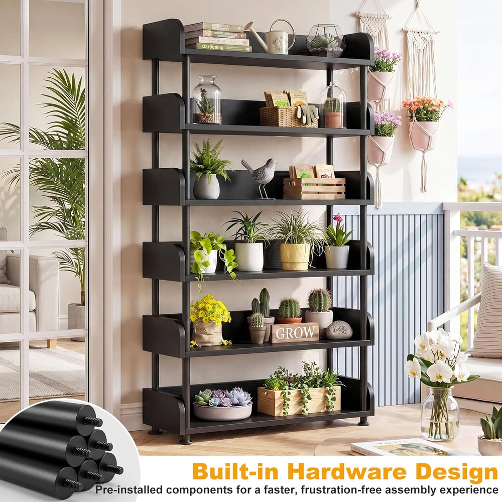 Aheaplus 6-Tier Tall Open Bookshelf, 31.5" Modern Display Bookcase, Black