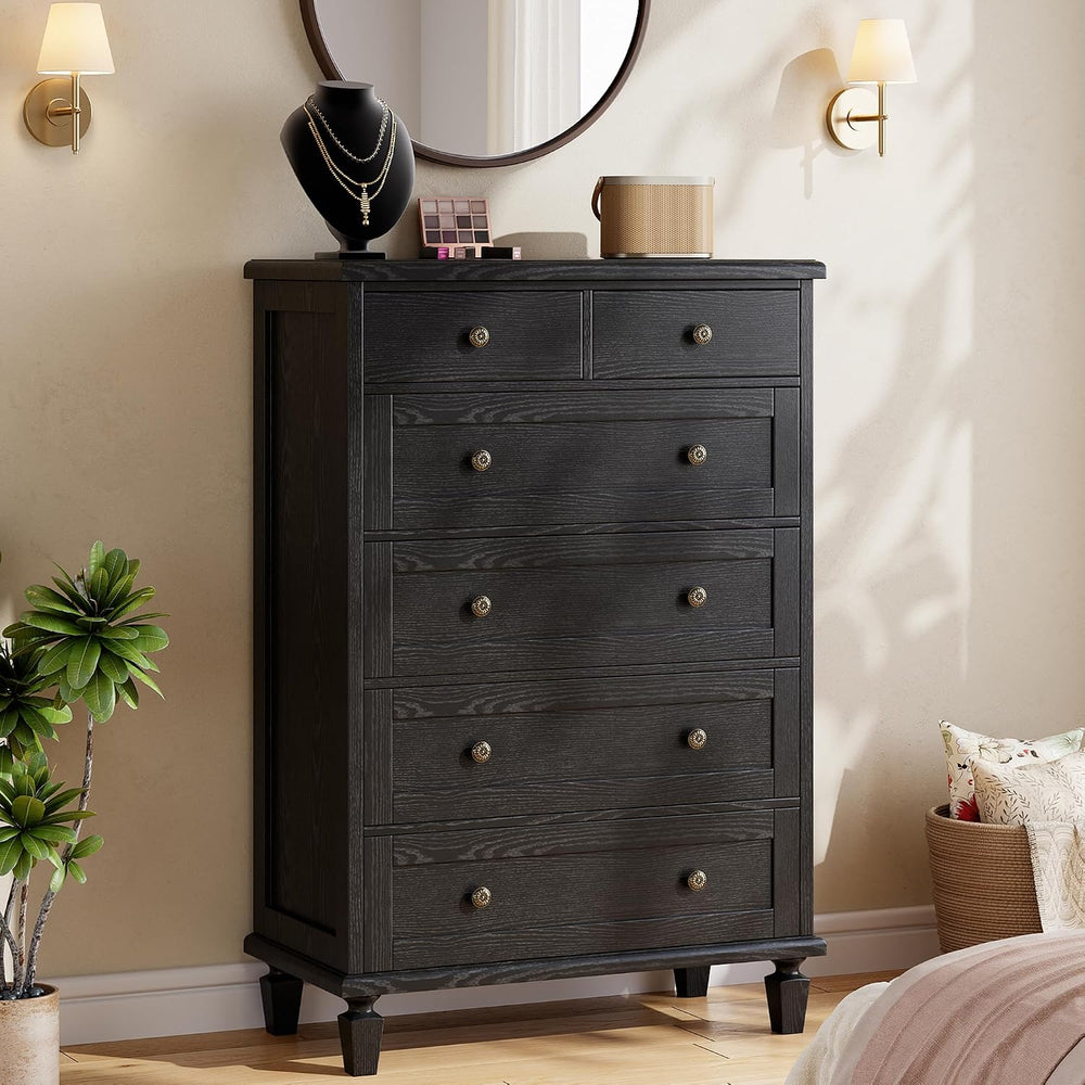 Garvee 47" Tall Dresser for Bedroom, Vintage 6 Drawer Dresser with Carve...