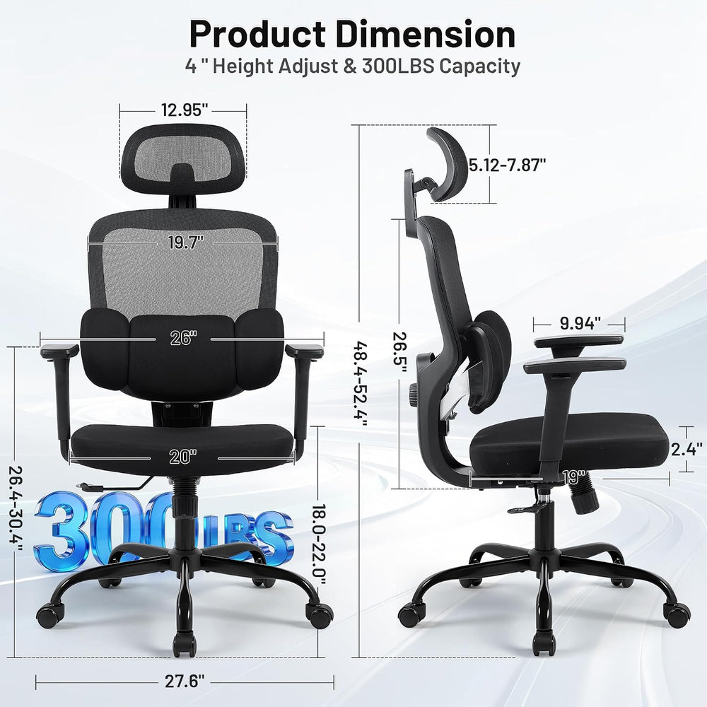 Ergonomic Office Desk Chair, High Back Breathable Mesh Computer Chair, 3D Lum...