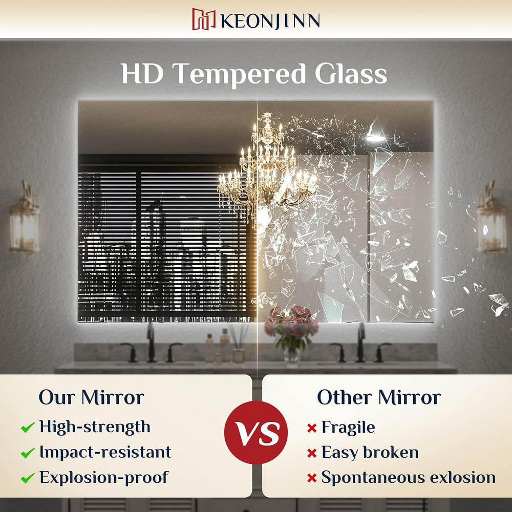 Keonjinn 24" x 36" LED Mirror for Bathroom, Backlit Mirror 6000K Da...