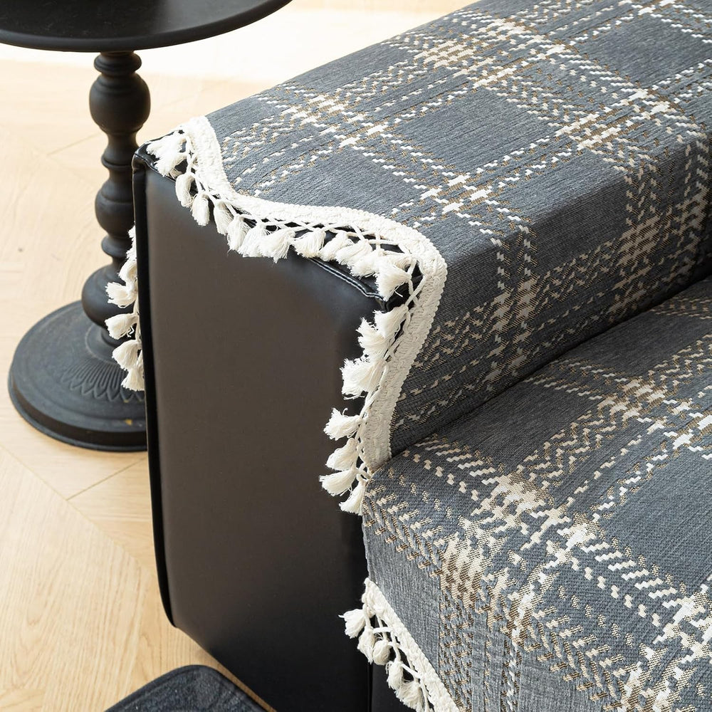 VOGOL Plaid Chenille Sofa Pad, Non Slip Couch Cover, 27 x 70, Light Gray
