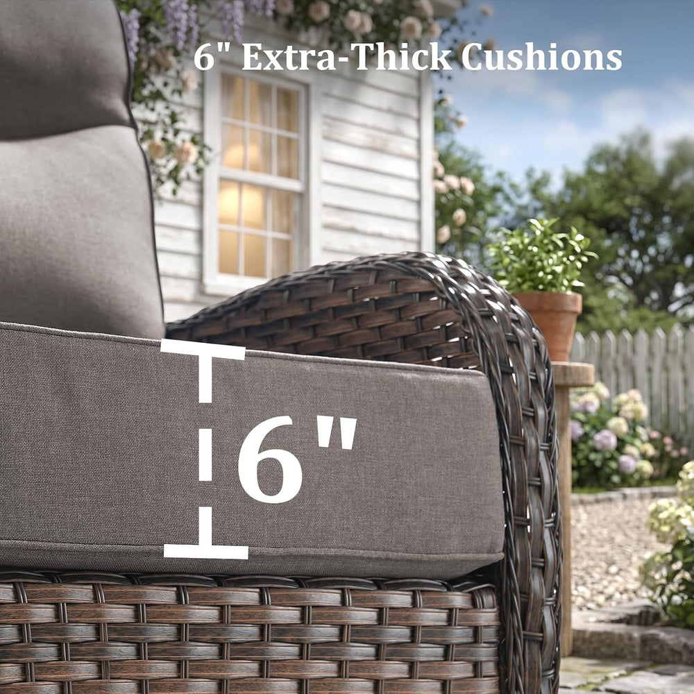 3Pc Patio Furniture Set, Sofa & Ottomans Brown/Beige