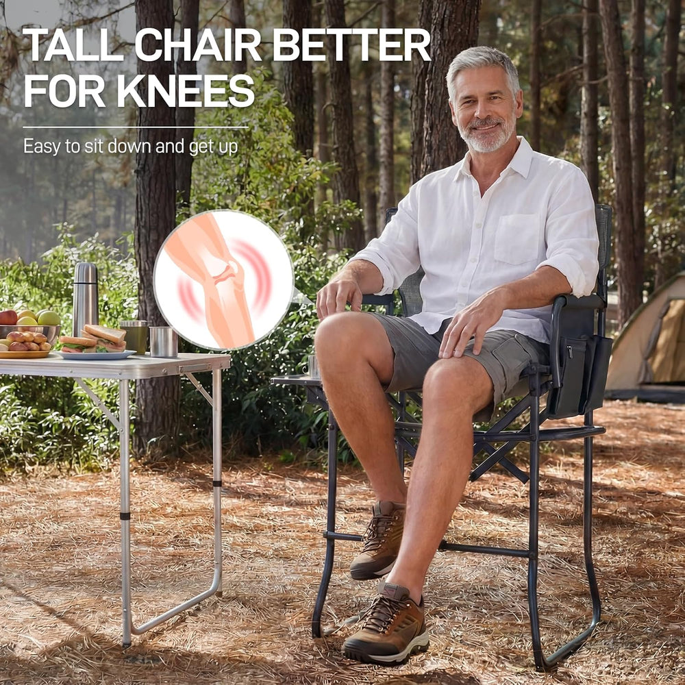 EVER ADVANCED Portable 30.7" Seat Height Tall Camping Directors Chair