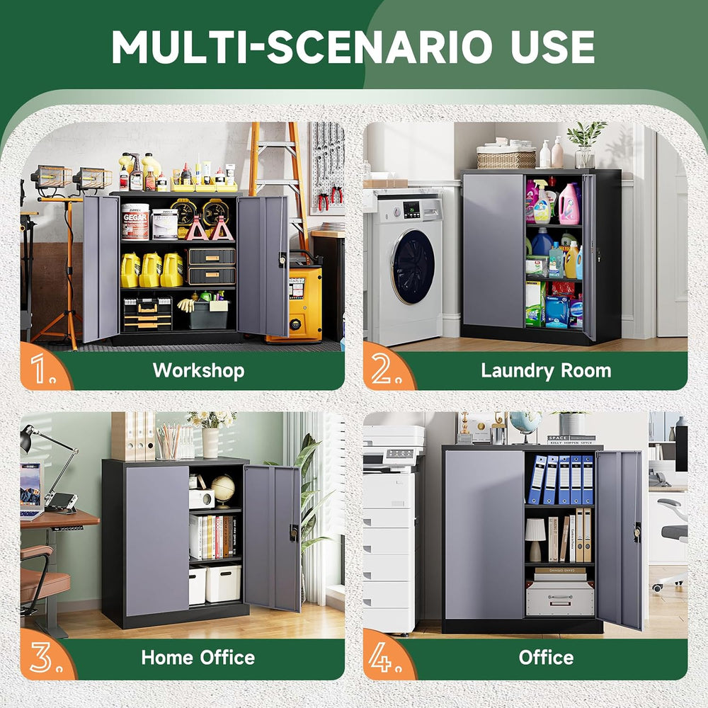 Letaya Metal Storage Cabinets with Lock Door,2 Adjustable Shelves Organizer S...