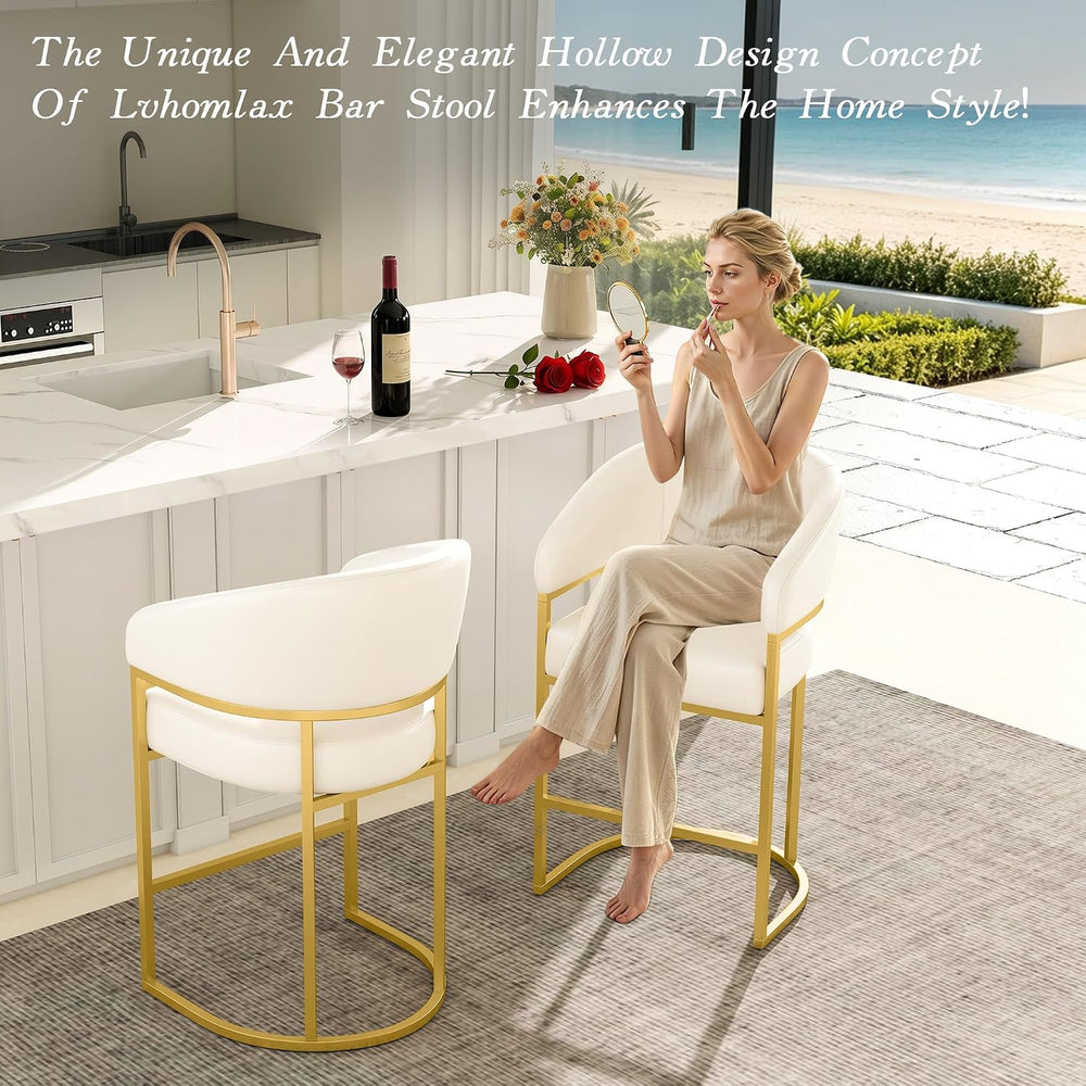 Modern Counter Height Bar Stools,Bar Stools Set of 2,PU Leather Upholstered B...
